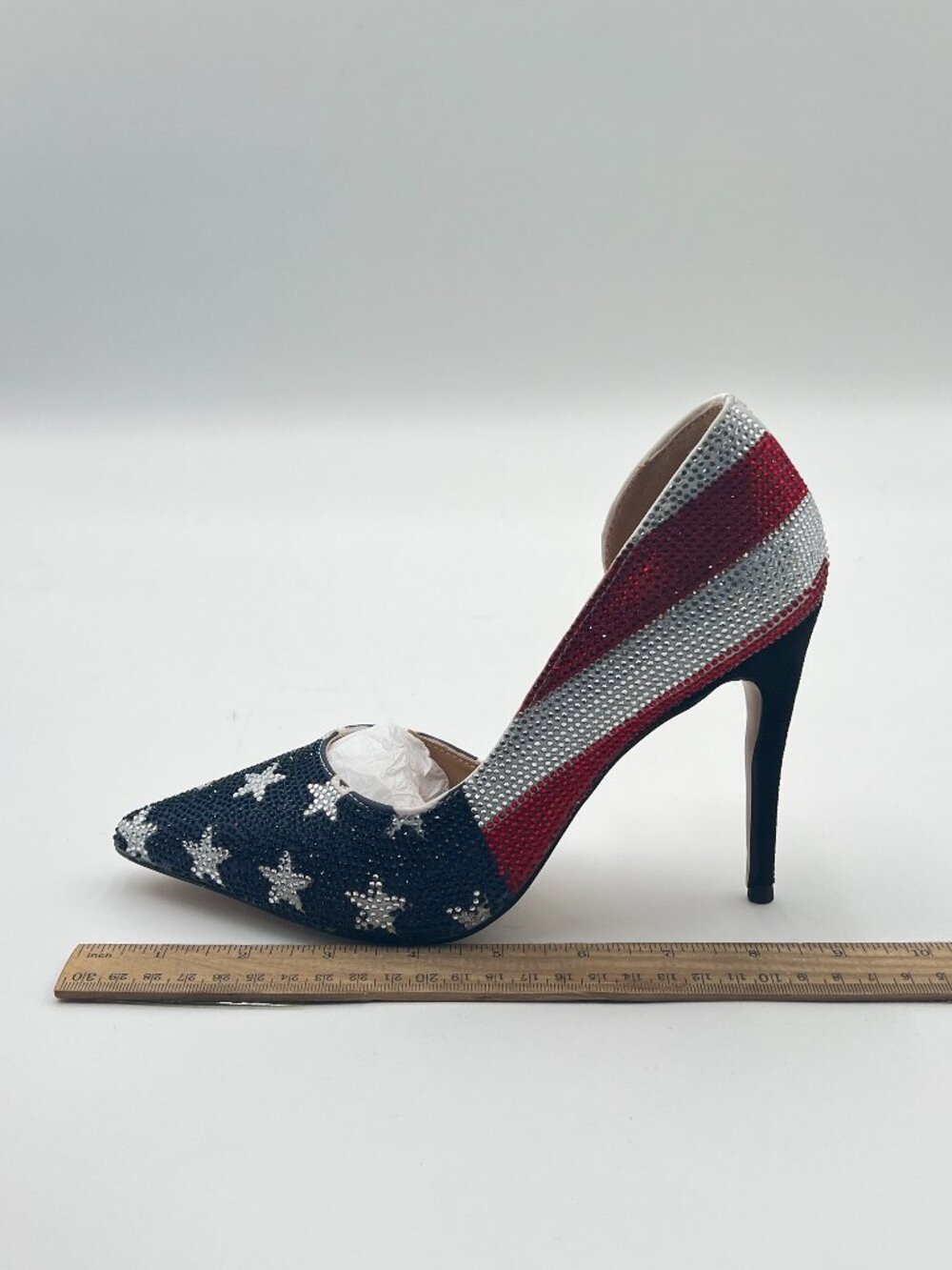 Maiyang National Flag Rhinestones Pointed Toe D'Orsay Pumps Slip on Shoes